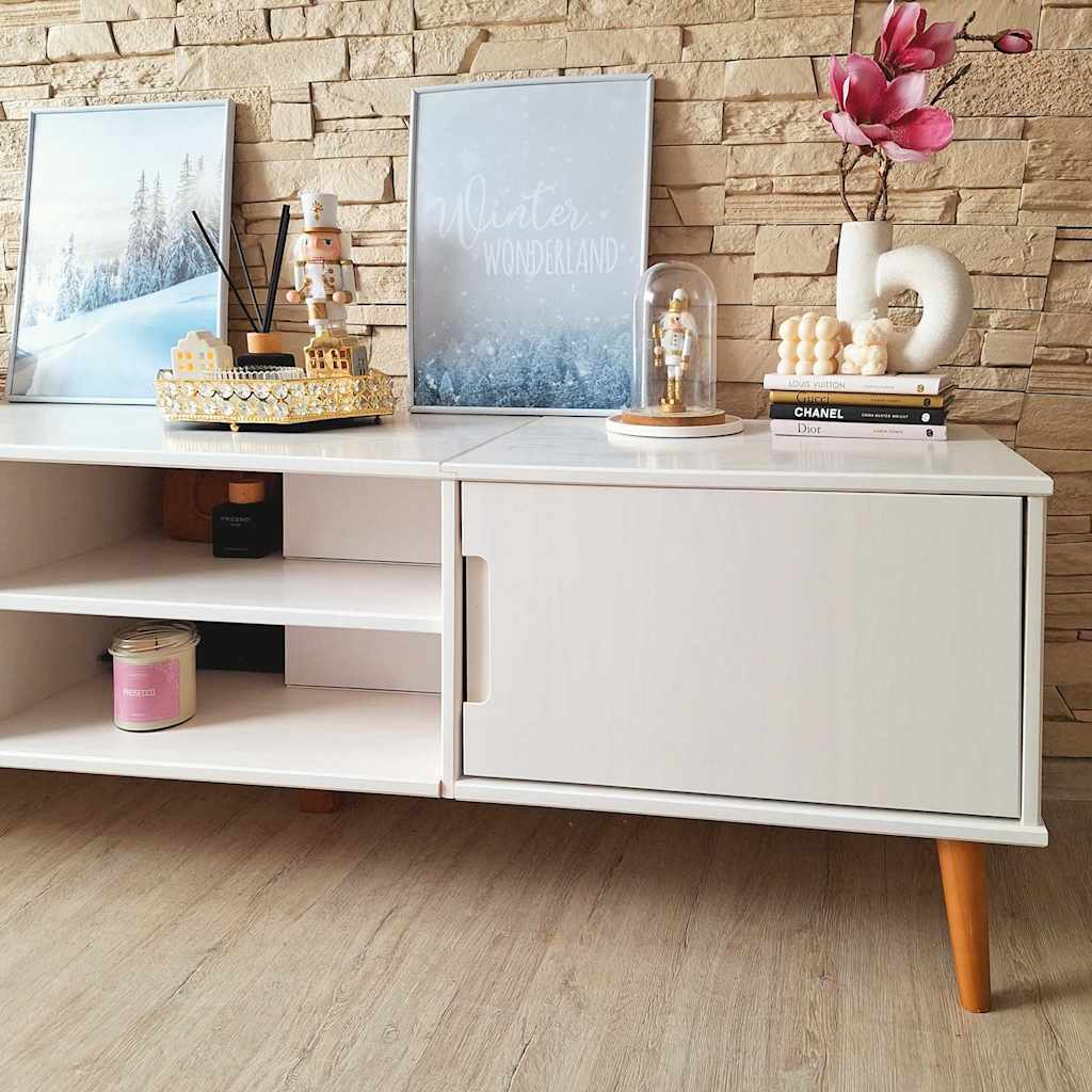 TV Cabinet "MOLDE" White 158x40x49 cm Solid Wood Pine