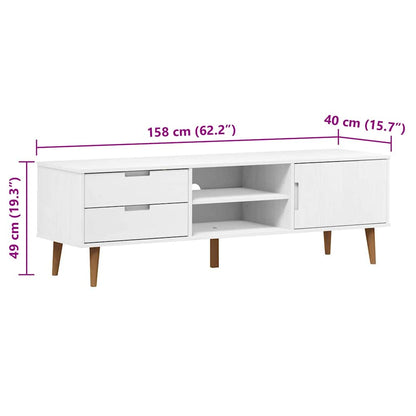 TV Cabinet "MOLDE" White 158x40x49 cm Solid Wood Pine