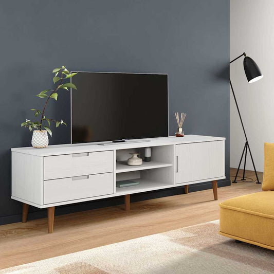 TV Cabinet "MOLDE" White 158x40x49 cm Solid Wood Pine