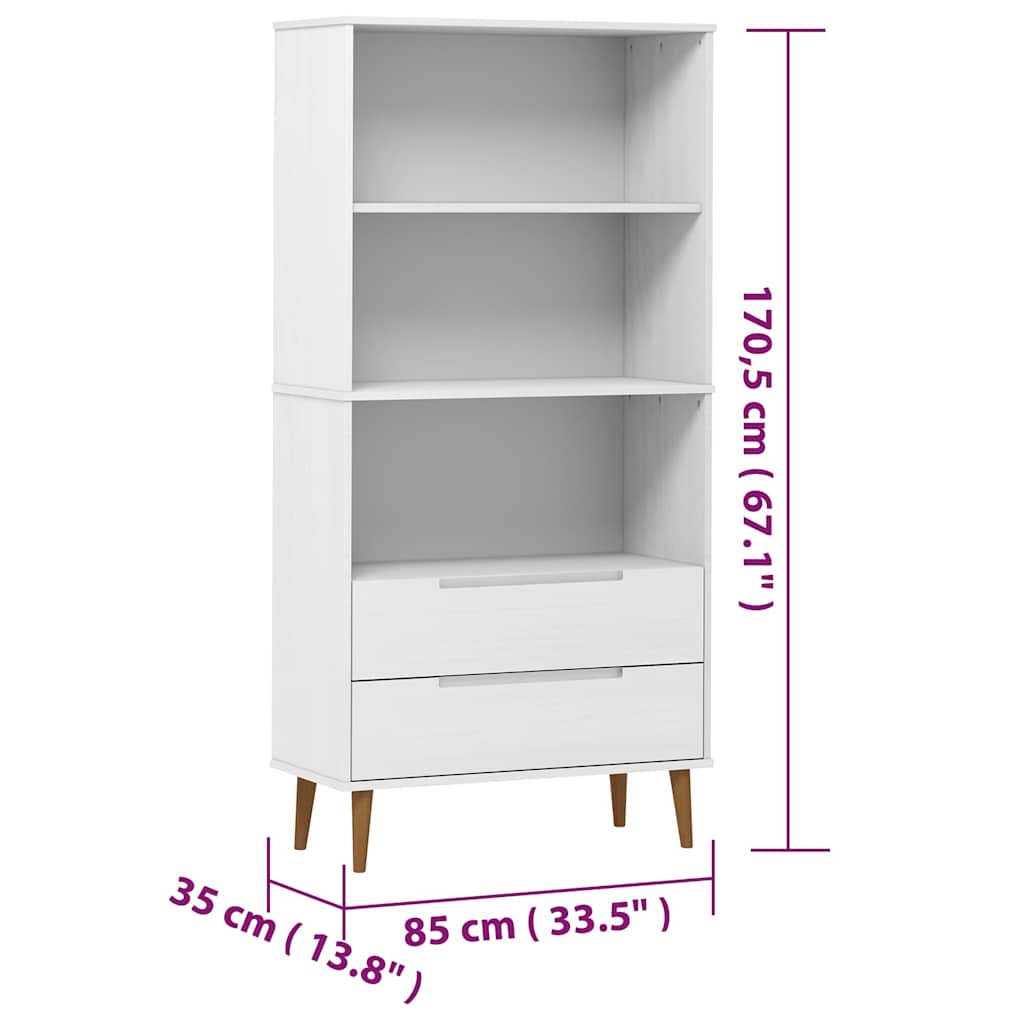 Bookcase "MOLDE" White 85x35x170,5 cm Solid Wood Pine