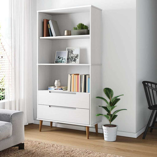 Bookcase "MOLDE" White 85x35x170,5 cm Solid Wood Pine
