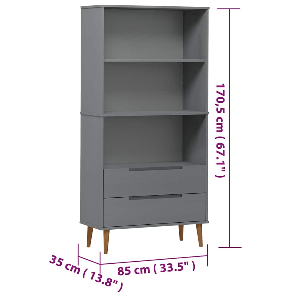 Bookcase "MOLDE" Grey 85x35x170,5 cm Solid Wood Pine