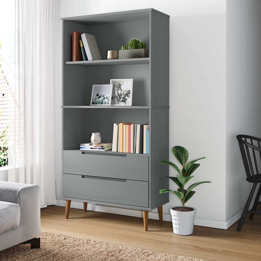 Bookcase "MOLDE" Grey 85x35x170,5 cm Solid Wood Pine