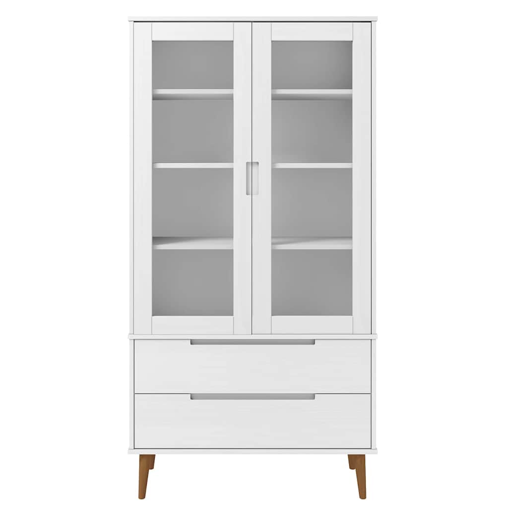 Vitrine Cabinet "MOLDE" White 90x35x175 cm Solid Wood Pine