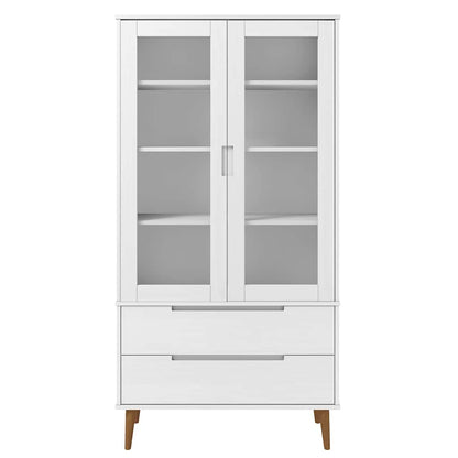 Vitrine Cabinet "MOLDE" White 90x35x175 cm Solid Wood Pine