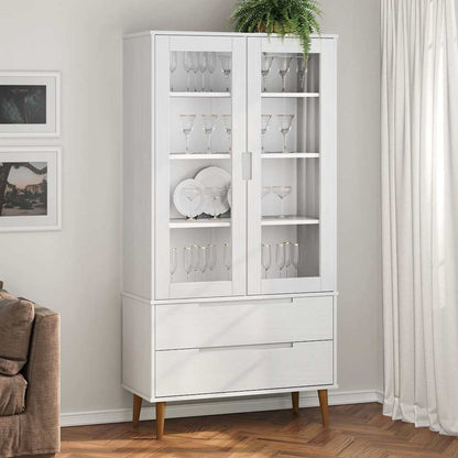 Vitrine Cabinet "MOLDE" White 90x35x175 cm Solid Wood Pine
