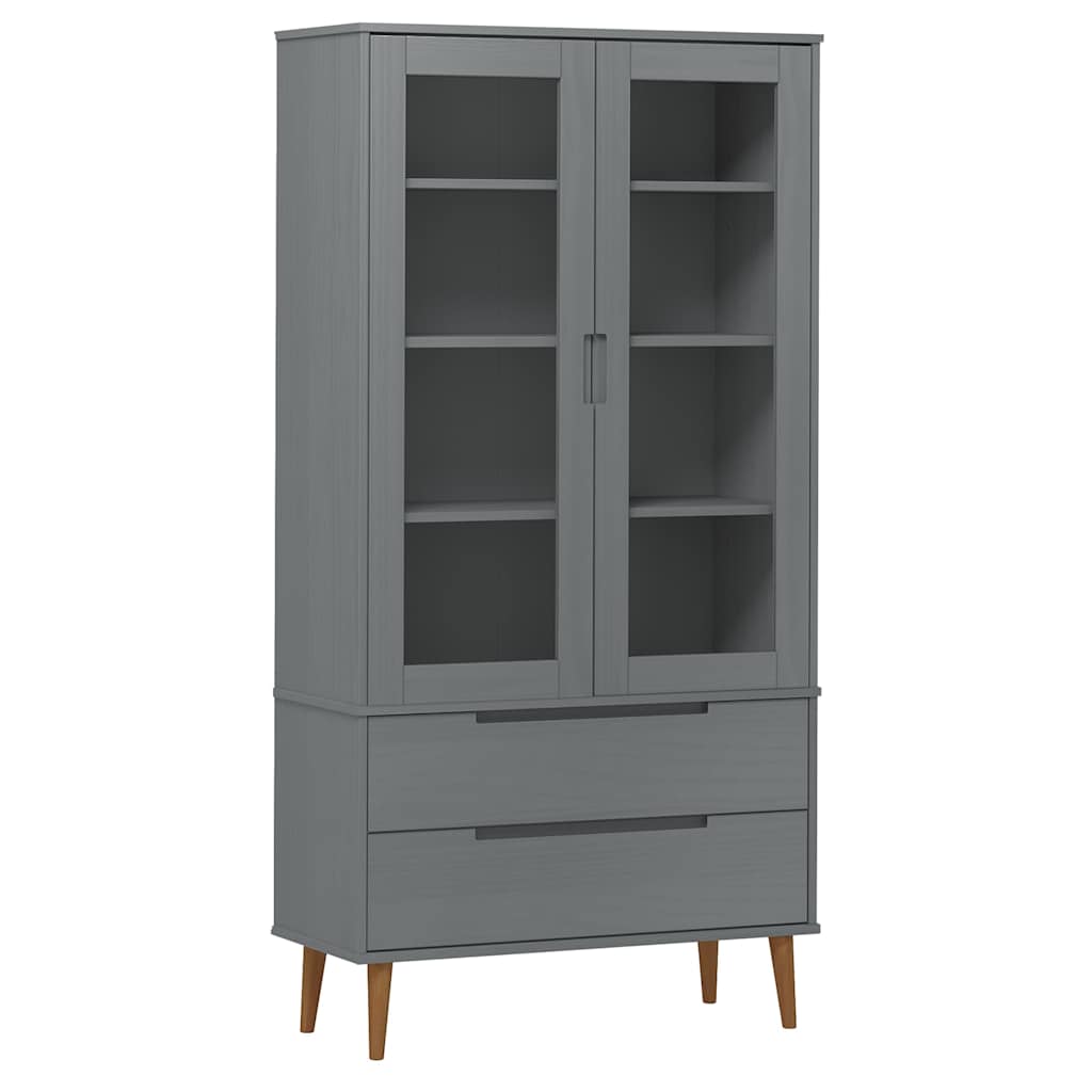 Vitrine Cabinet "MOLDE" Grey 90x35x175 cm Solid Wood Pine