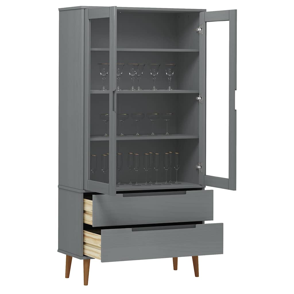 Vitrine Cabinet "MOLDE" Grey 90x35x175 cm Solid Wood Pine