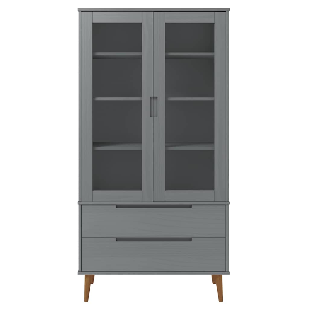 Vitrine Cabinet "MOLDE" Grey 90x35x175 cm Solid Wood Pine