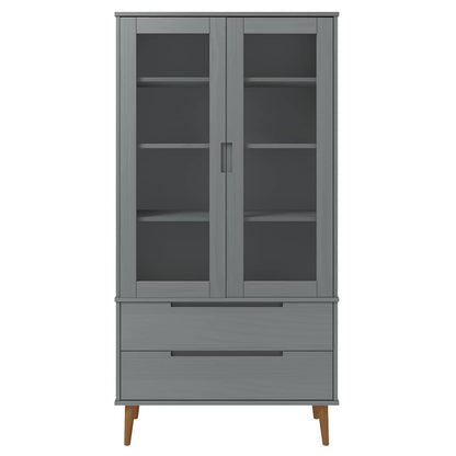Vitrine Cabinet "MOLDE" Grey 90x35x175 cm Solid Wood Pine
