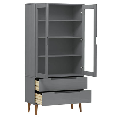 Vitrine Cabinet "MOLDE" Grey 90x35x175 cm Solid Wood Pine