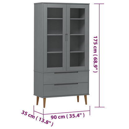 Vitrine Cabinet "MOLDE" Grey 90x35x175 cm Solid Wood Pine