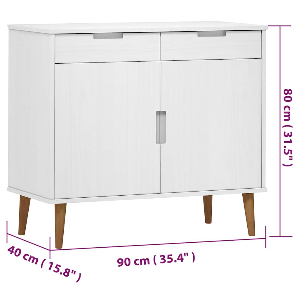 Sideboard "MOLDE" White 90x40x80 cm Solid Wood Pine