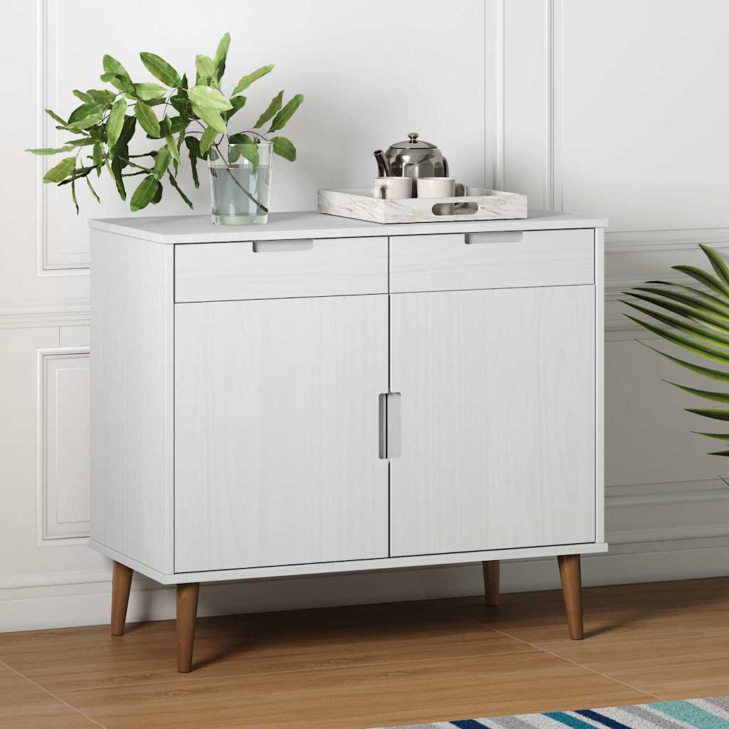 Sideboard "MOLDE" White 90x40x80 cm Solid Wood Pine