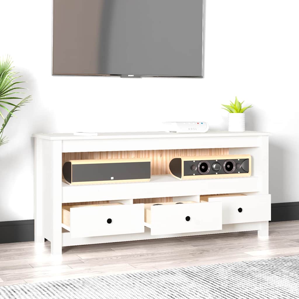 TV Cabinet White 114x35x52 cm Solid Wood Pine
