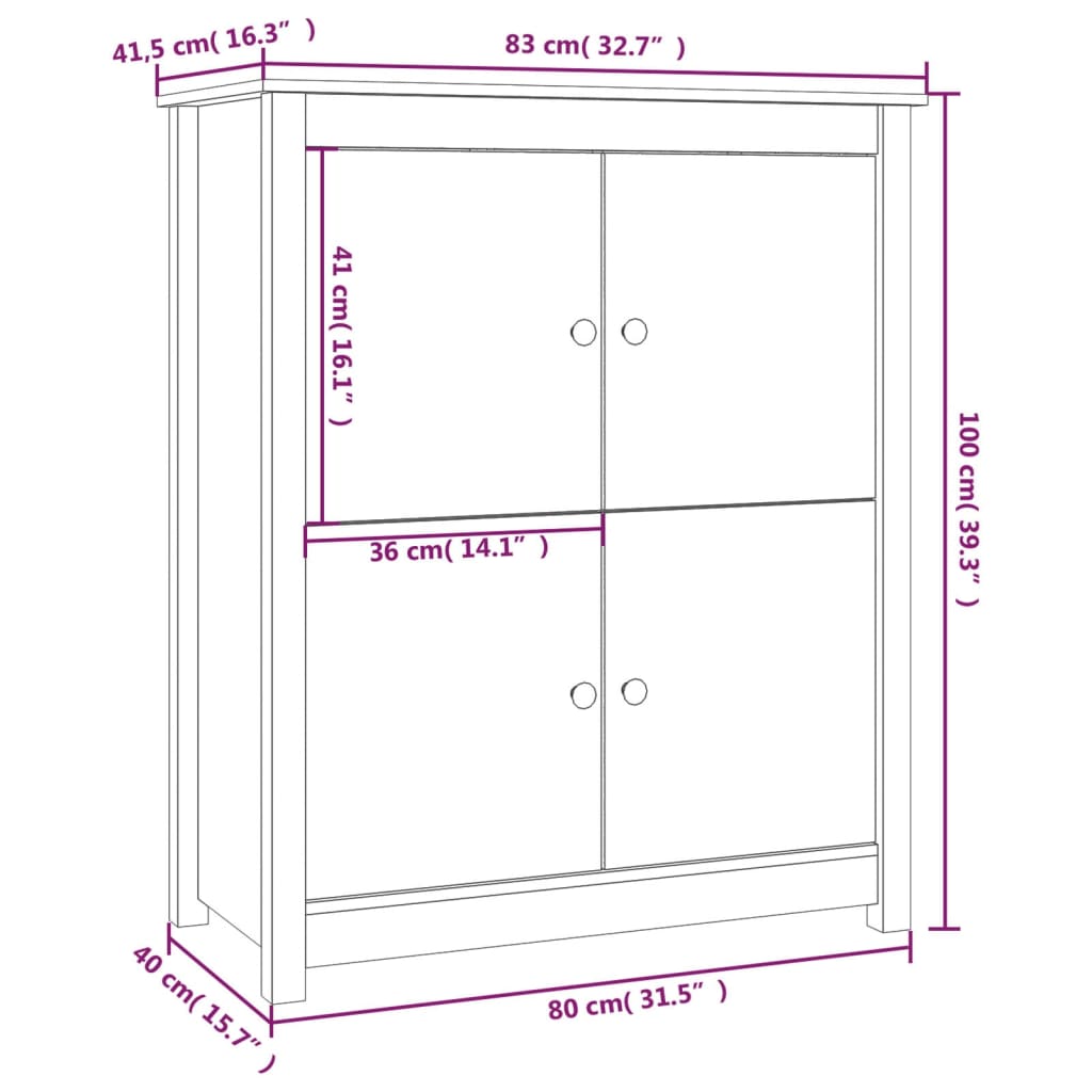 Sideboard White 83x41.5x100 cm Solid Wood Pine