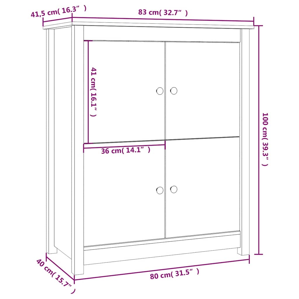Sideboard White 83x41,5x100 cm Solid Wood Pine