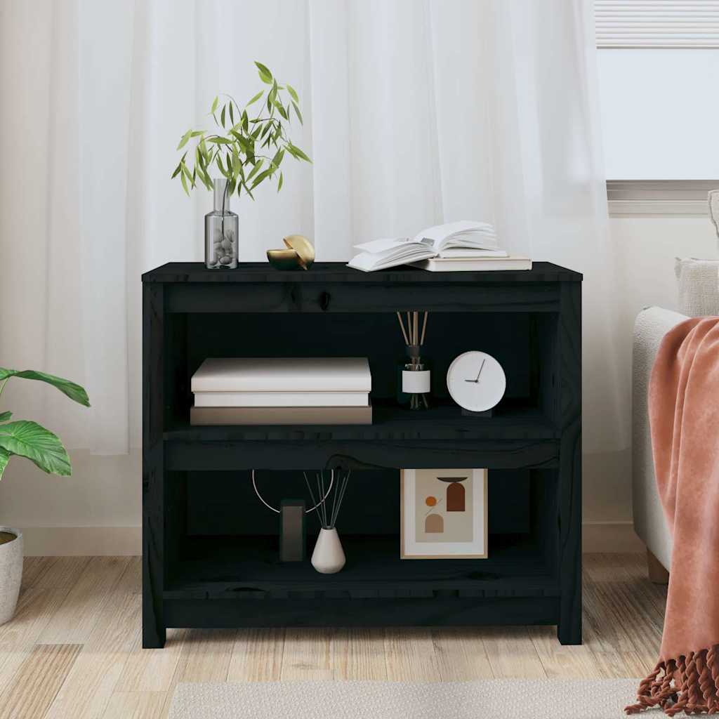 Book Cabinet Black 80x35x68 cm Solid Wood Pine