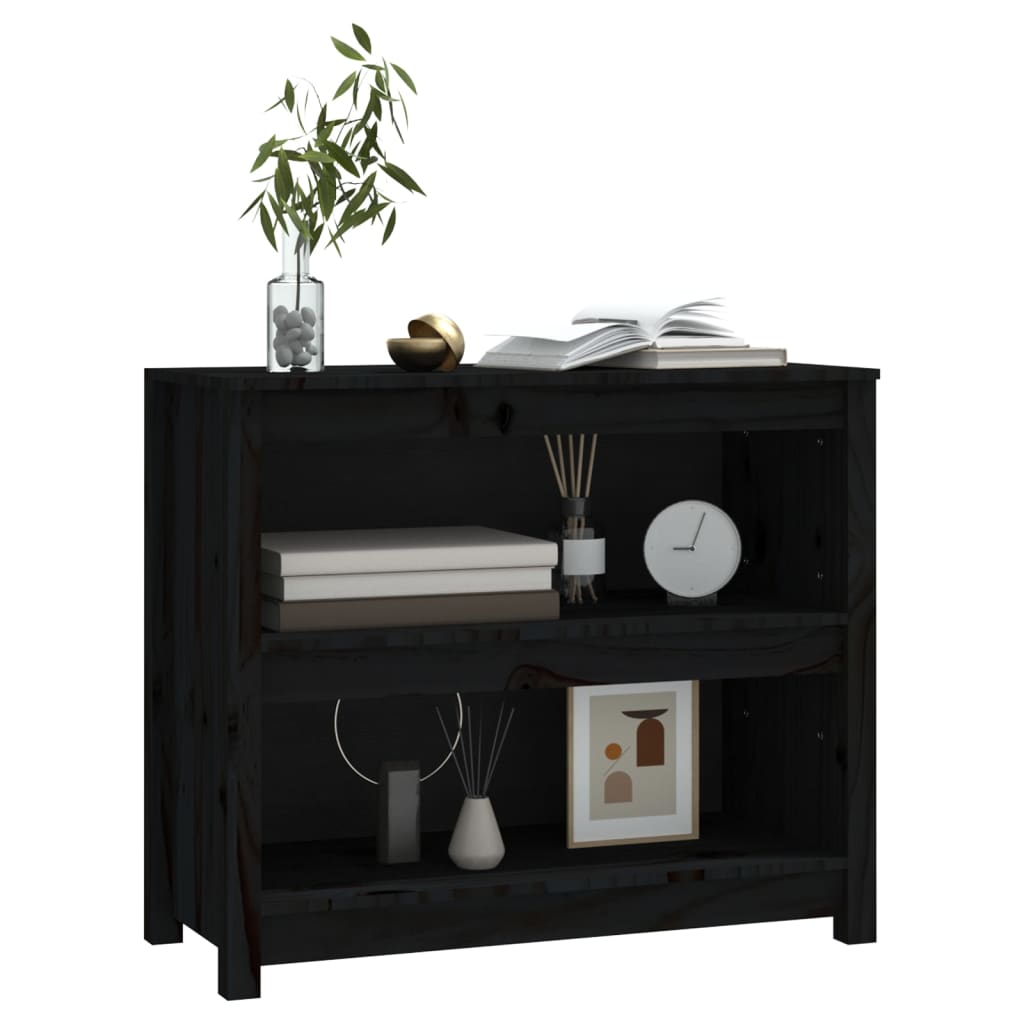Book Cabinet Black 80x35x68 cm Solid Wood Pine