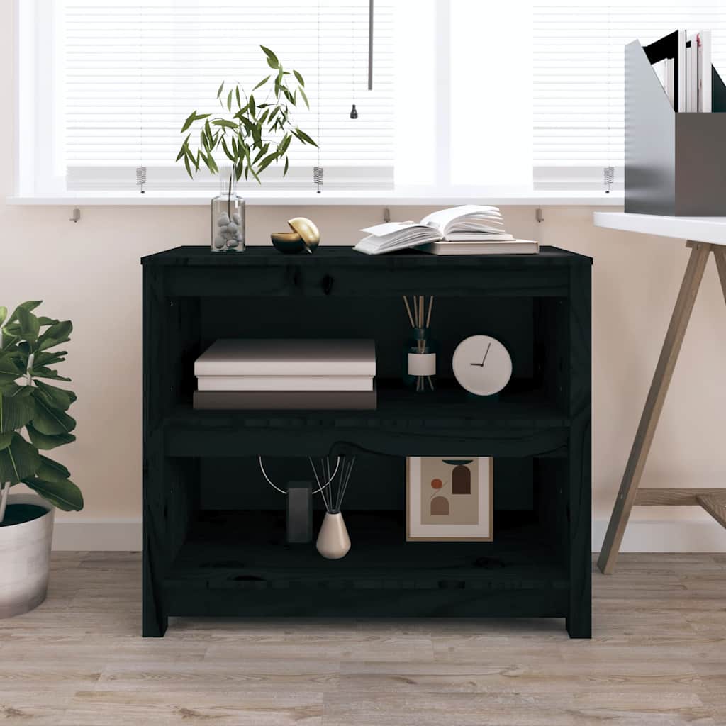 Book Cabinet Black 80x35x68 cm Solid Wood Pine