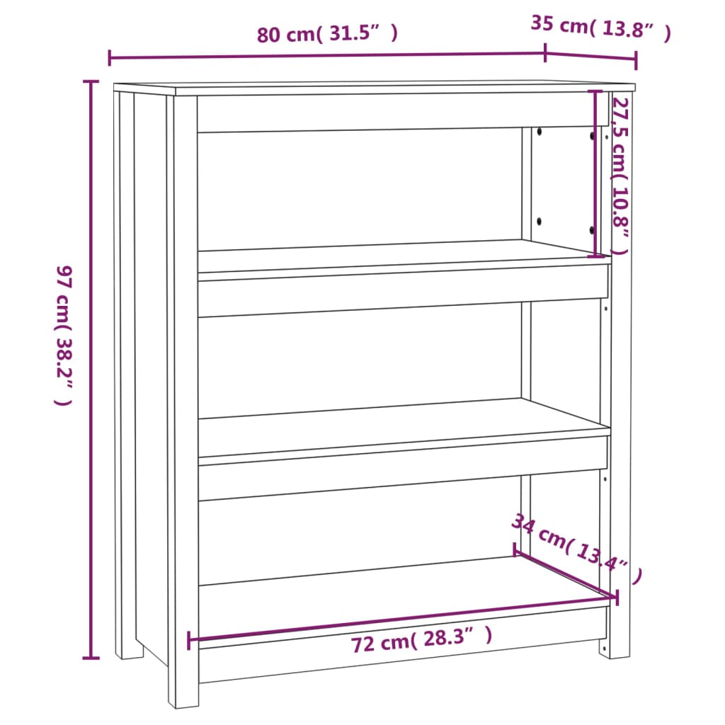 Book Cabinet Honey Brown 80x35x97 cm Solid Wood Pine