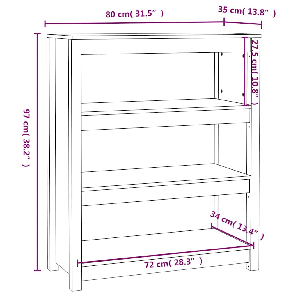 Book Cabinet Black 80x35x97 cm Solid Wood Pine