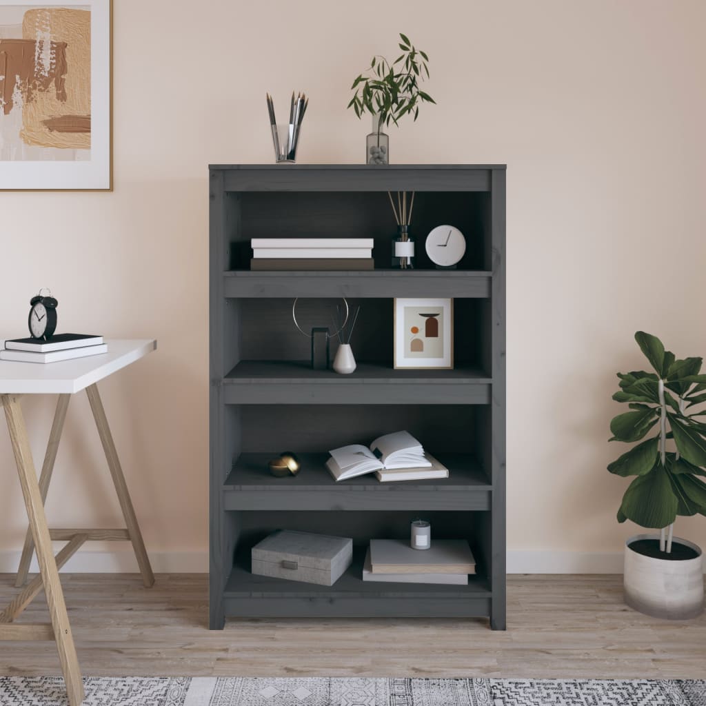 Book Cabinet Grey 80x35x126 cm Solid Wood Pine