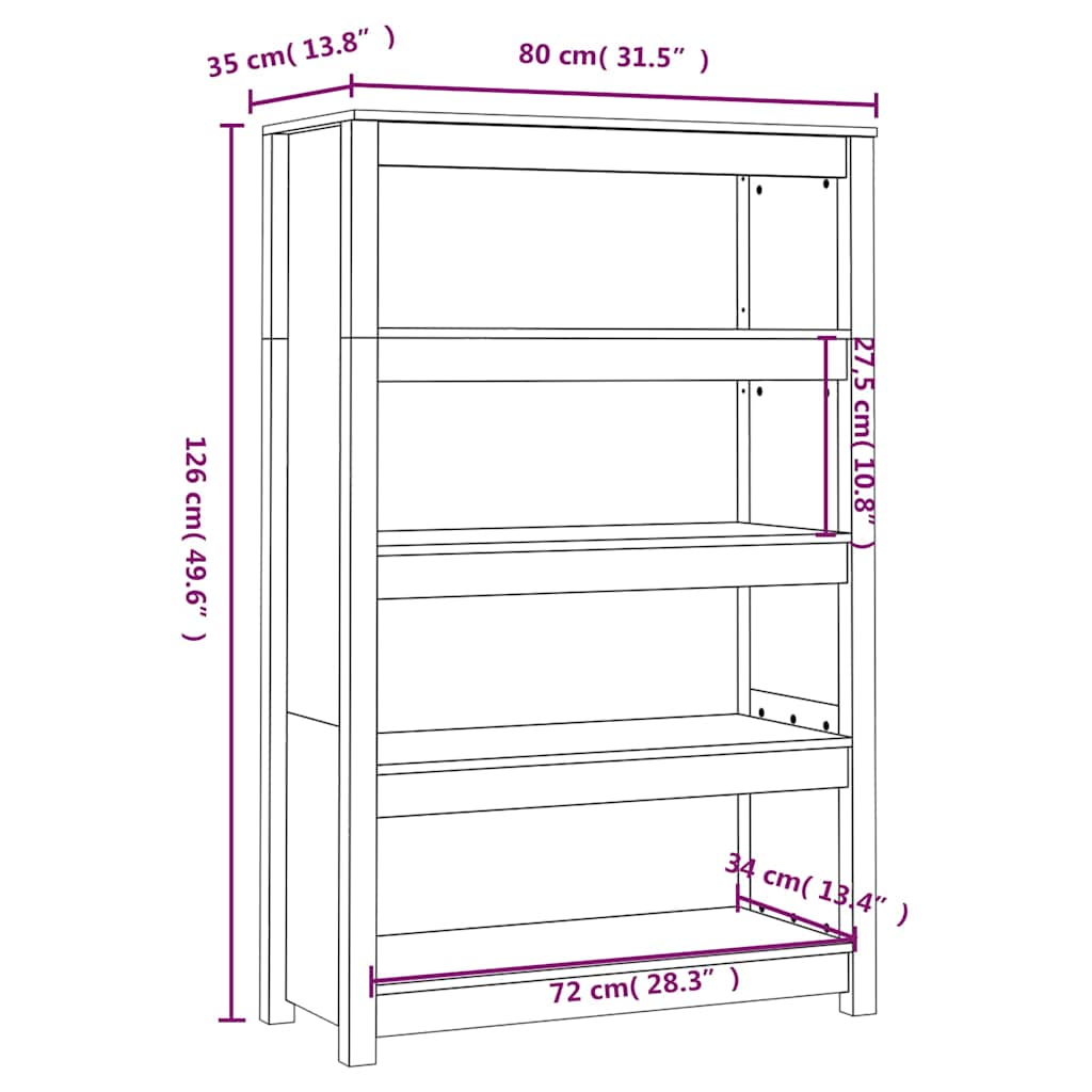 Book Cabinet Honey Brown 80x35x126 cm Solid Wood Pine
