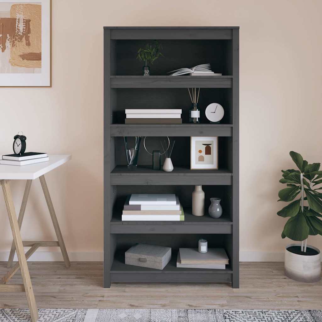 Book Cabinet Grey 80x35x154 cm Solid Wood Pine