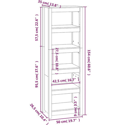 Book Cabinet Black 50x35x154 cm Solid Wood Pine