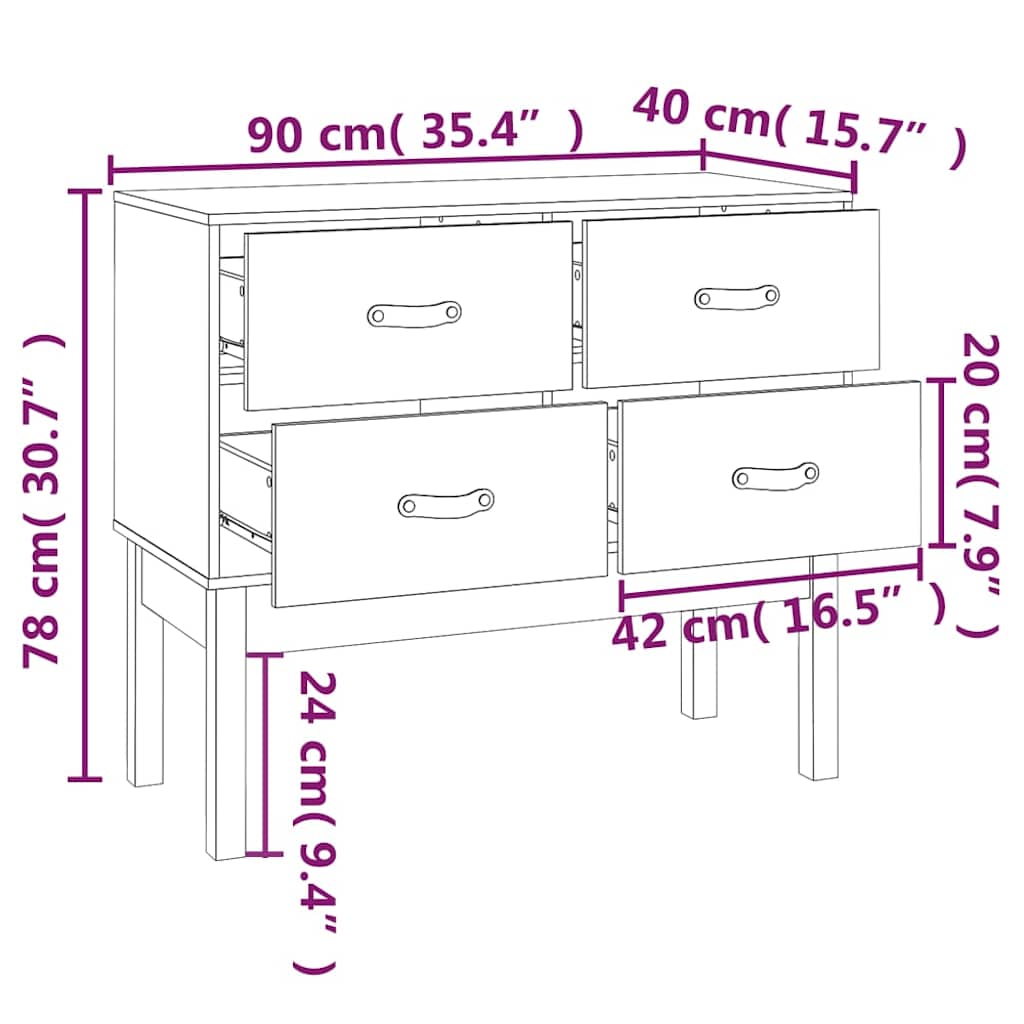 Console Cabinet 90x40x78 cm Solid Wood Pine