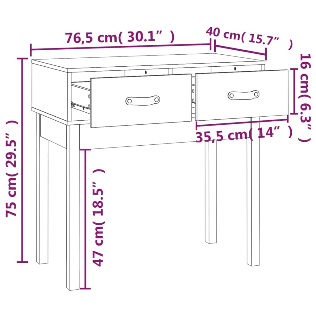Console Table Honey Brown 76.5x40x75 cm Solid Wood Pine