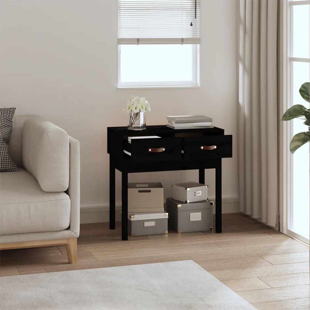 Console Table Black 76.5x40x75 cm Solid Wood Pine