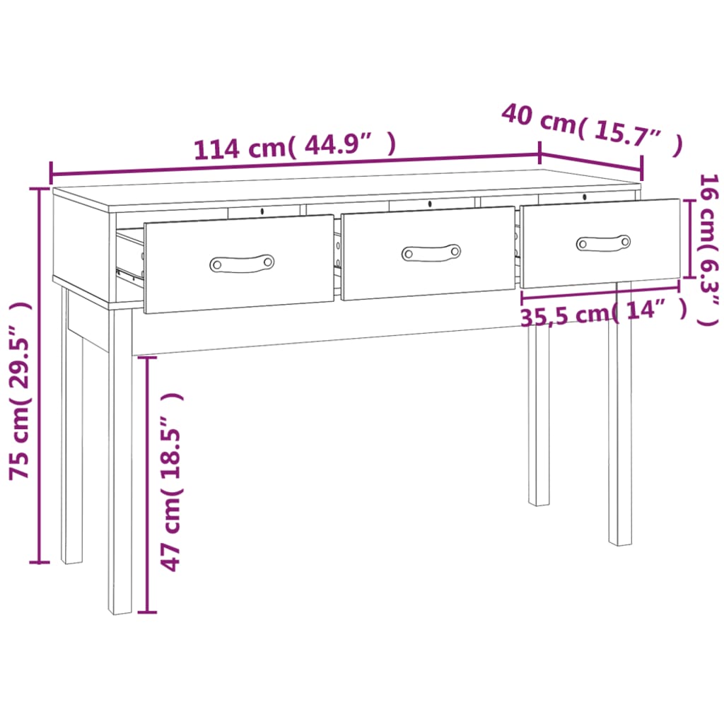 Console Table Honey Brown 114x40x75 cm Solid Wood Pine