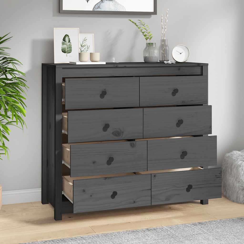 Side Cabinet Grey 100x40x90 cm Solid Wood Pine