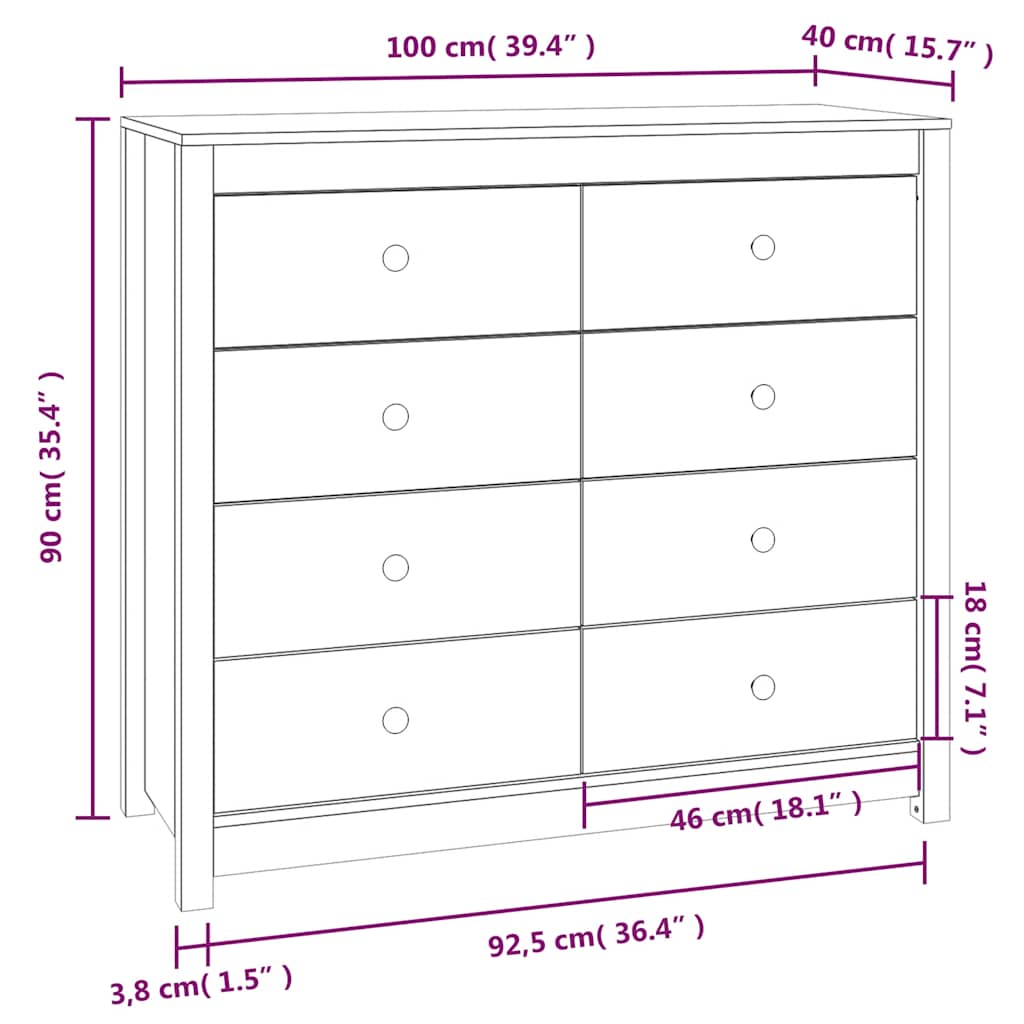 Side Cabinet Grey 100x40x90 cm Solid Wood Pine