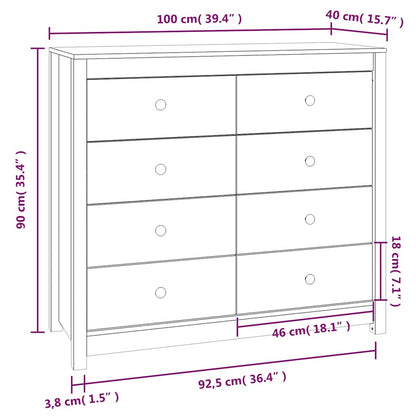 Side Cabinet Grey 100x40x90 cm Solid Wood Pine