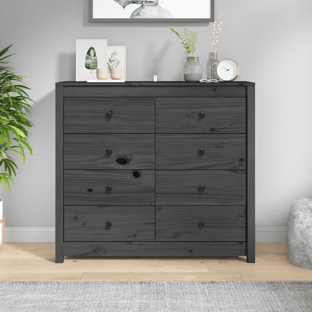 Side Cabinet Grey 100x40x90 cm Solid Wood Pine
