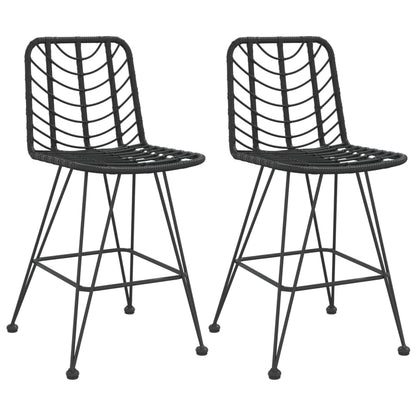 Bar Stool | Set of 2 | Black | PE Rattan and Steel | Regular | Footrest