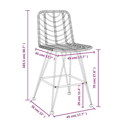 Bar Stool | Set of 2 | Black | PE Rattan and Steel | Regular | Footrest