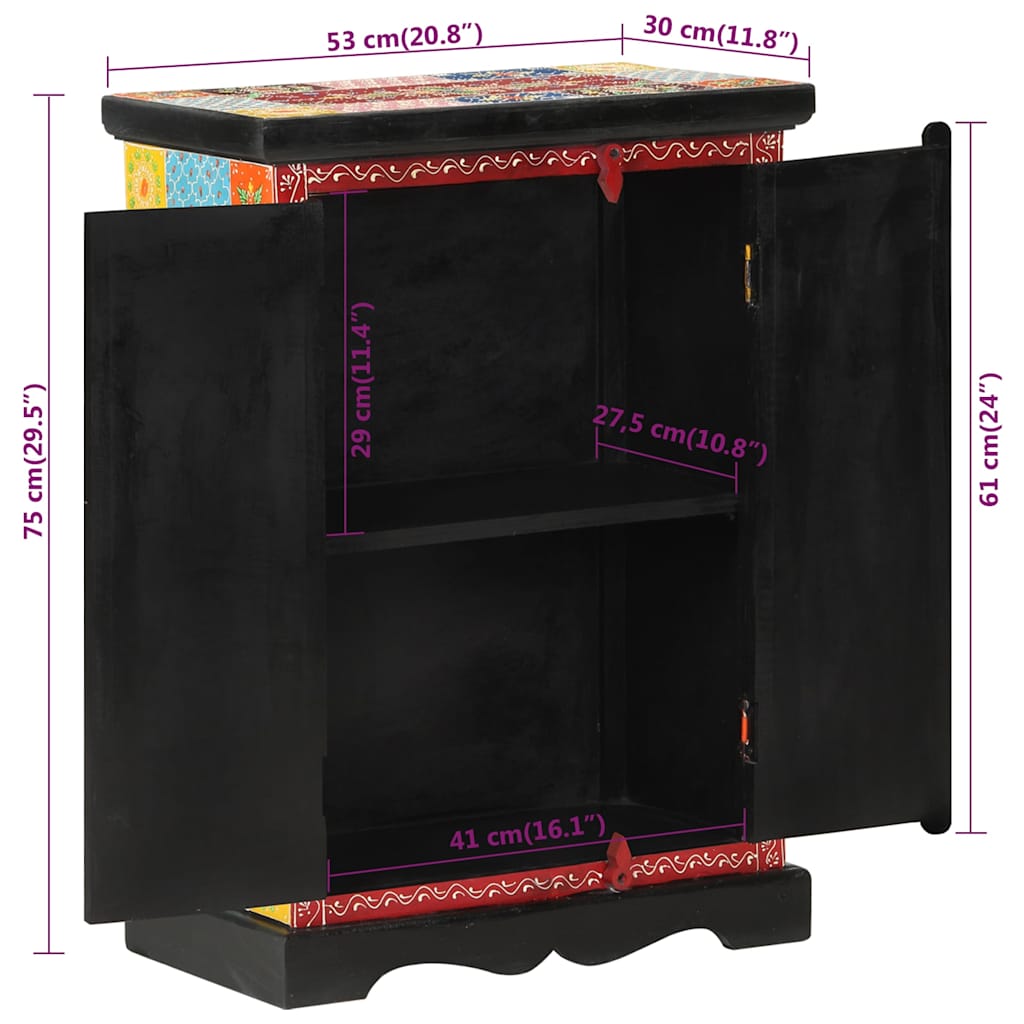 Hand Painted Sideboard with Doors 53x30x75 cm Solid Wood Mango