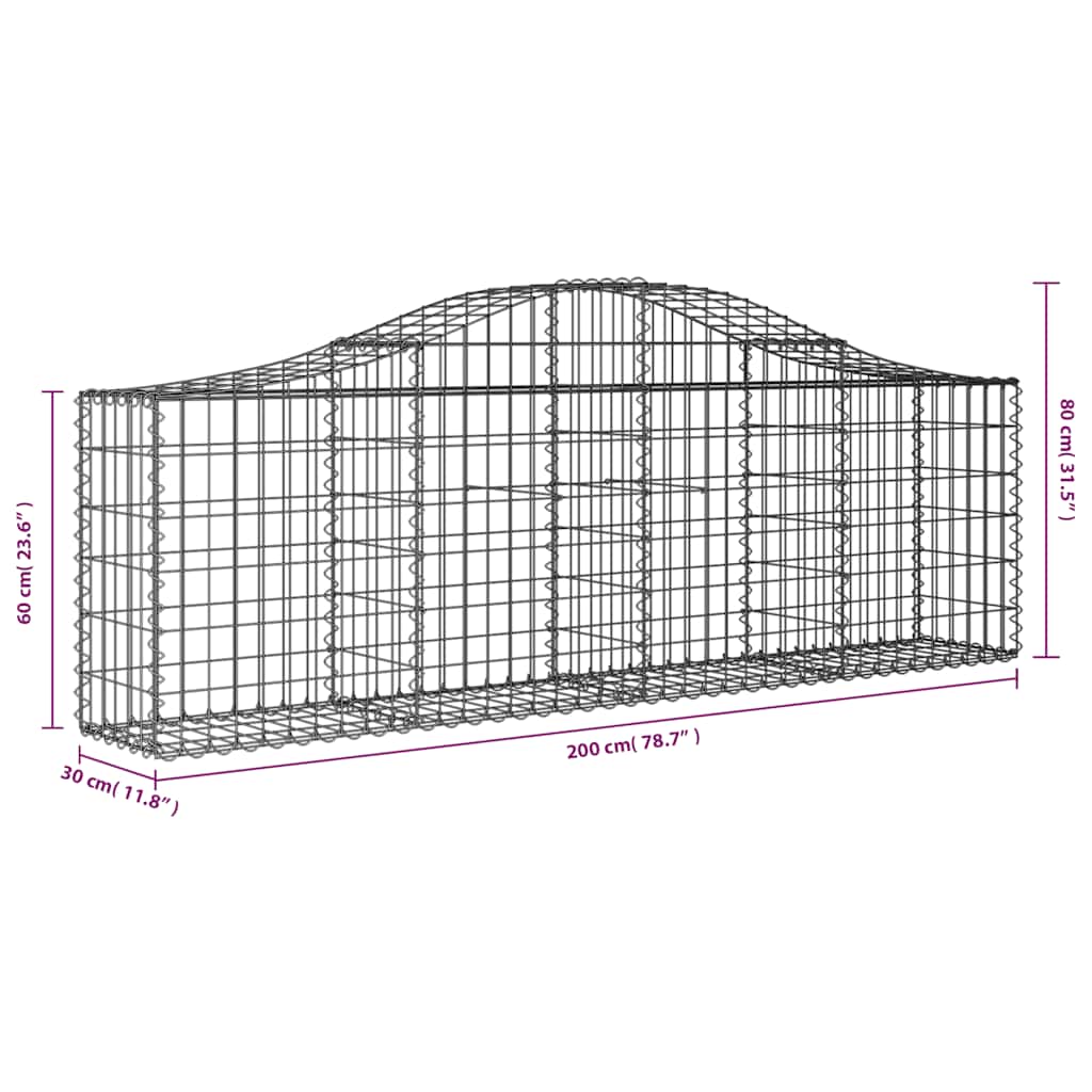 Arched Gabion Baskets 10 pcs 200x30x60/80 cm Galvanised Iron