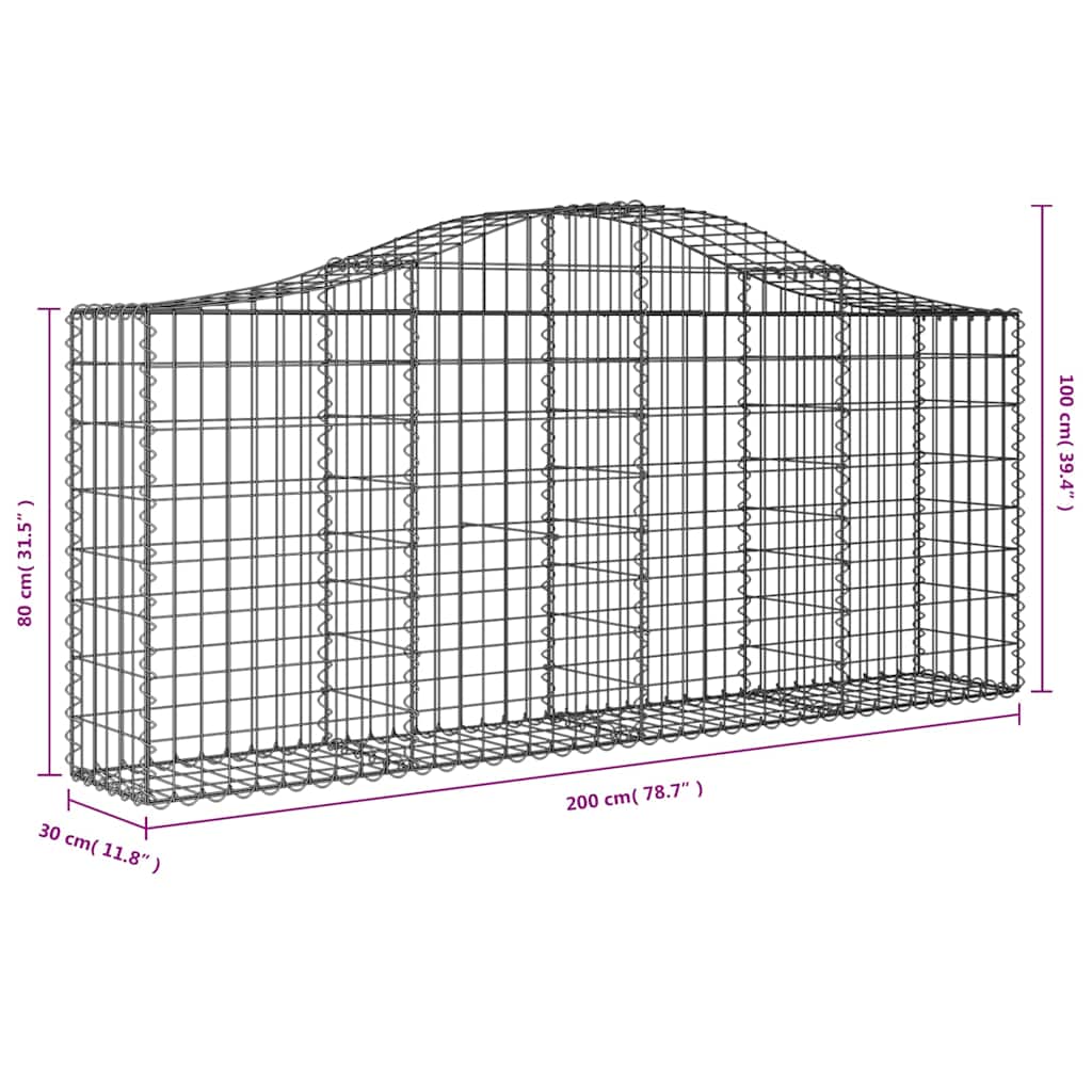 Arched Gabion Baskets 8 pcs 200x30x80/100 cm Galvanised Iron