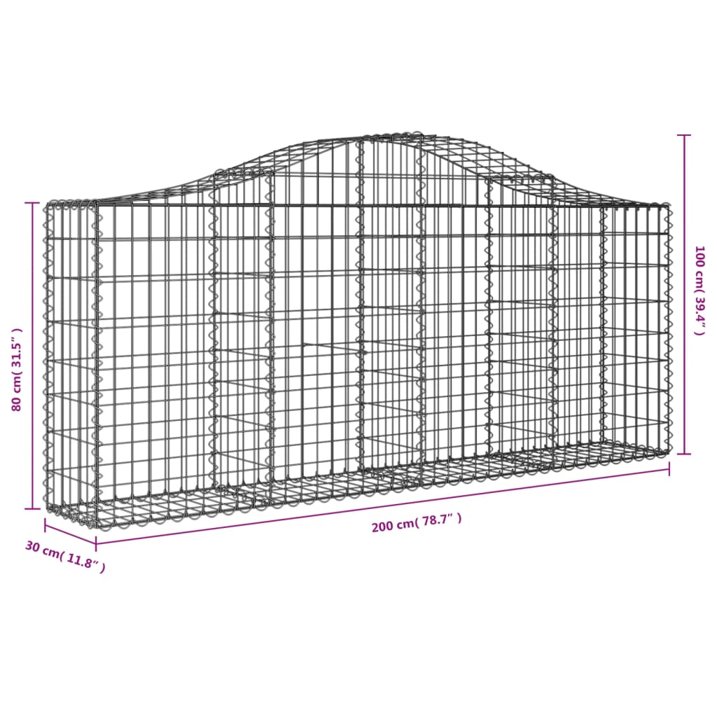 Arched Gabion Baskets 15 pcs 200x30x80/100 cm Galvanised Iron