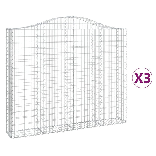 Arched Gabion Baskets 3 pcs 200x30x160/180 cm Galvanised Iron