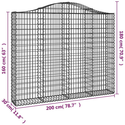 Arched Gabion Baskets 3 pcs 200x30x160/180 cm Galvanised Iron