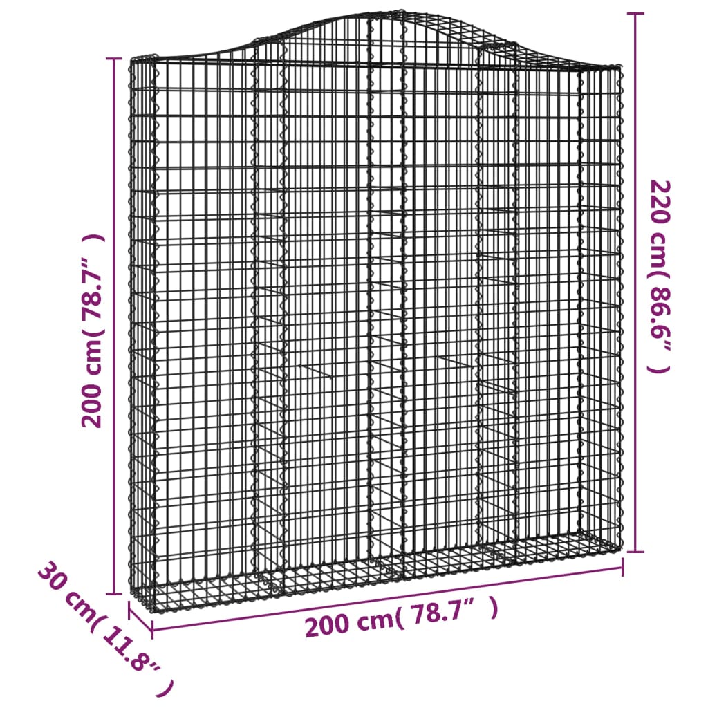 Arched Gabion Baskets 3 pcs 200x30x200/220 cm Galvanised Iron