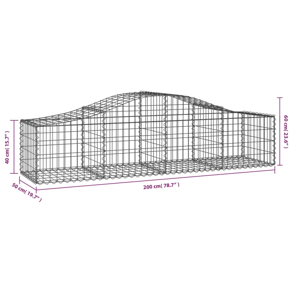 Arched Gabion Baskets 10 pcs 200x50x40/60 cm Galvanised Iron