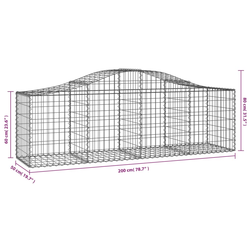 Arched Gabion Baskets 18 pcs 200x50x60/80 cm Galvanised Iron