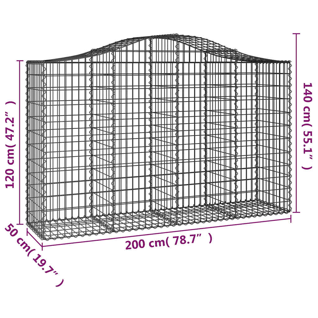 Arched Gabion Baskets 8 pcs 200x50x120/140 cm Galvanised Iron